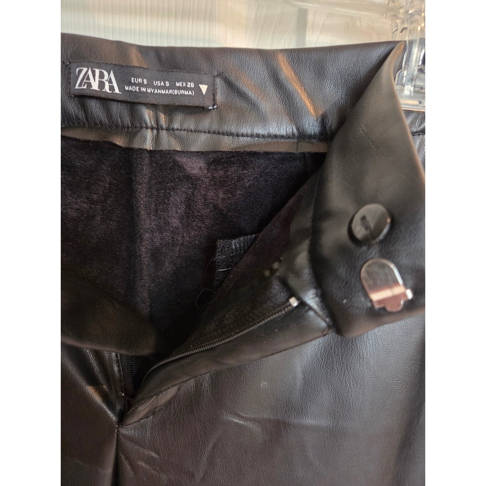 Zara Black Faux Leather High Waisted Straight Leg Pants Womens Size Small - Picture 4 of 7